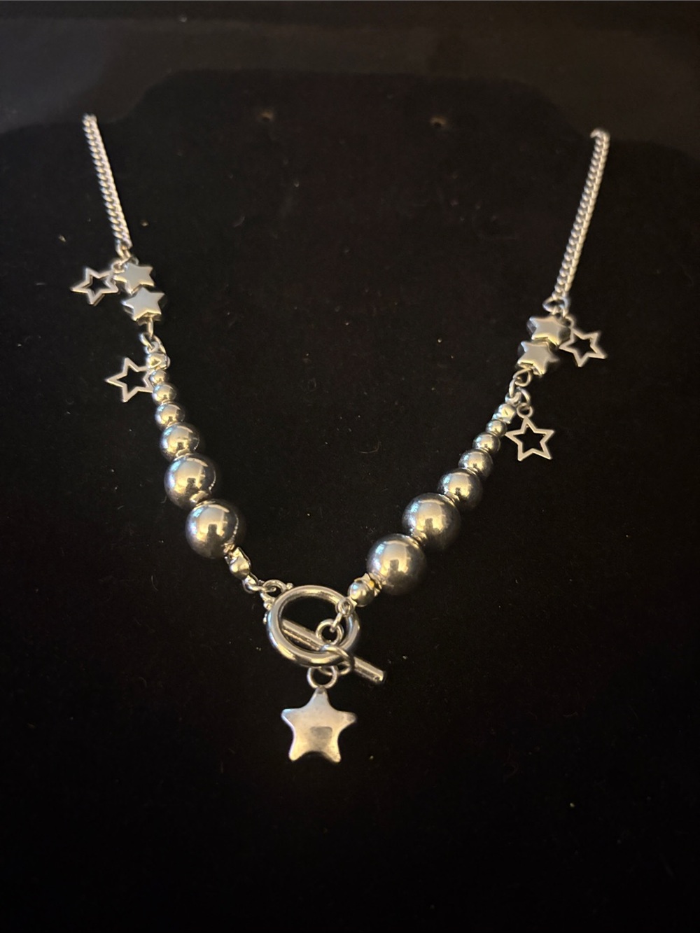 Silver Star Charm Beaded Necklace - Women's Jewelry